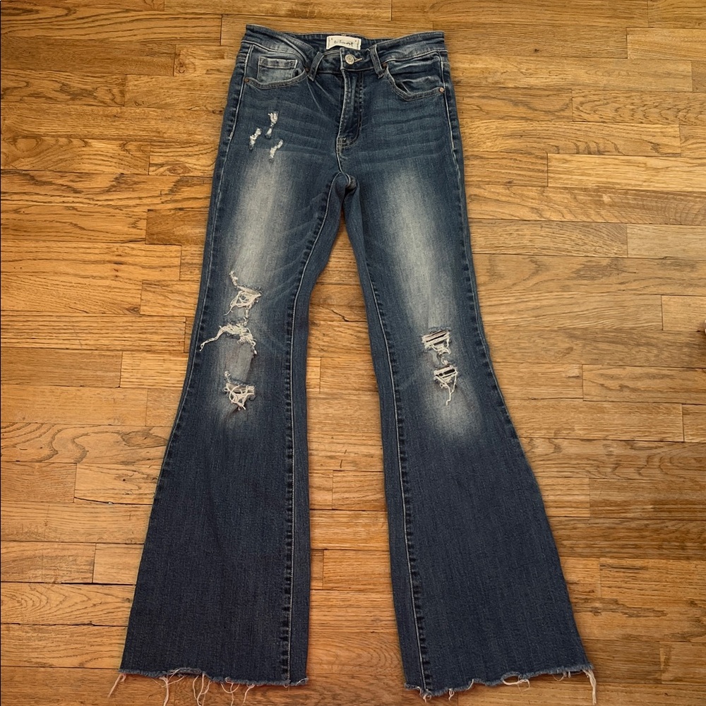 Women’s Distressed Bootcut Blue Jeans